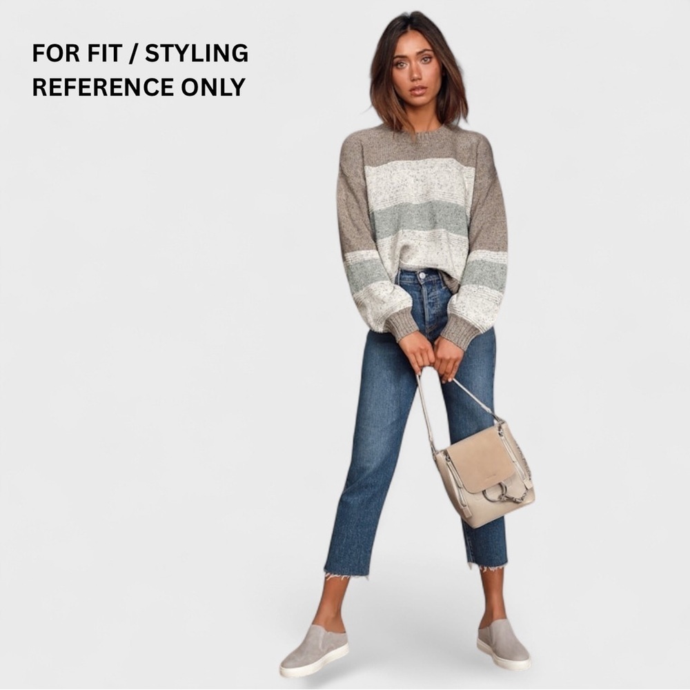 Lulus Women’s Sweater Small Brown Gray Multi Striped Balloon Sleeve Pullover - Picture 7 of 13